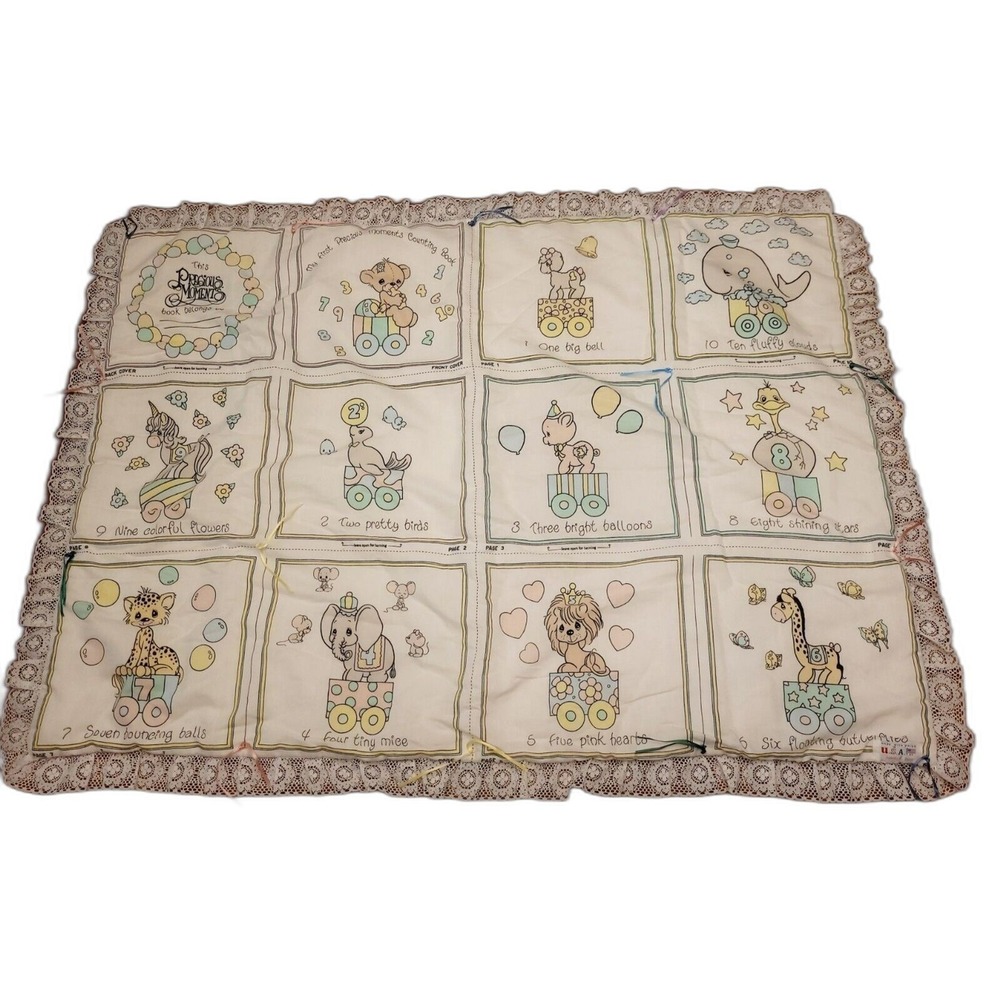 Precious Moments Baby Quilt Blanket Lace Trim USA 42x32